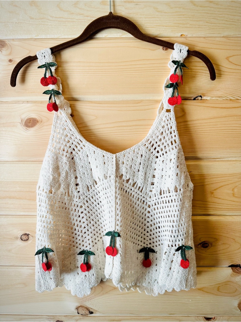 Rebellion Again Cherry Crochet Cami Tank Top Coquette Cottagecore Small